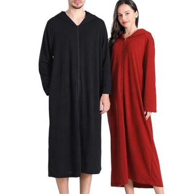 China 100% Breathable Adult Cotton Men's Adult Cotton Long Robe Self Hooded Self Side Zipper Pocket Summer Sleep Dress for sale