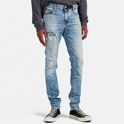 China Wholesale Mens Breathable High Waist Mens Slim Fit Jeans Custom Distressed Faded Blue Skinny Ripped Jeans for sale