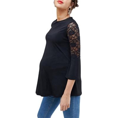 China Antibacterial Maternity Clothes Pregnancy Lace Insert Sheath Fancy Woven Women Tops Maternity Shirts for sale