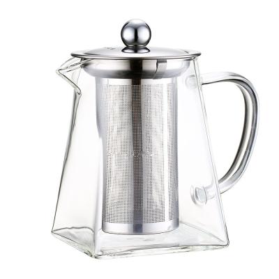 China Factory Stored 350ml 550ml 750ml 950ml Square Borosilicate Glass Teapot Decorative Tea Kettles With Stainless Steel Infuser for sale