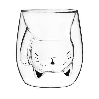 China Viable Wholesale Custom Designs 250ml Animal Milk Juice Long Creative Glass Cat Bear Mug for sale