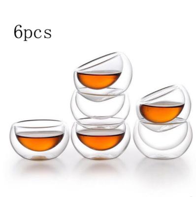 China Stored 6 Pcs 50ML Elegant Clear Wall Layer Heat Resistant Drinking Mugs Double Tea Cups Coffee Mugs for sale