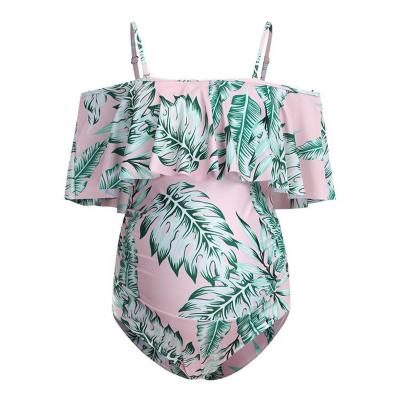 China 2021 New Breathable Swimsuit Pregnant Women With Large Lotus Leaf Side Shoulder One-Piece Swimwear Bikini Swimwear Lift Up for sale