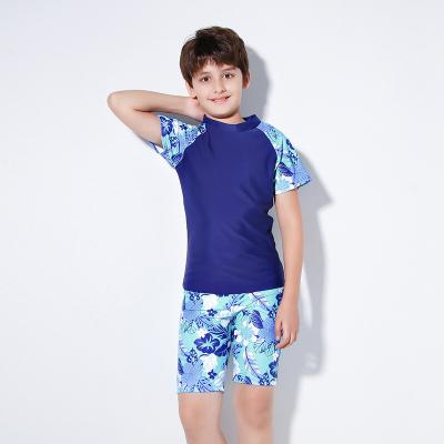 China 2021 Breathable New Boy Cartoon Print Summer Swimwear 2 Piece Kids Swimwear Shortsleeve Gaiters Kids Beach Wear for sale