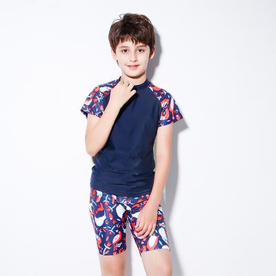 China 2021 Summer Cartoon Breathable Boys 10-15 Years 2 Pieces Shortsleeve Tights Swimwear Beach Wear Kids Swimwear Children for sale