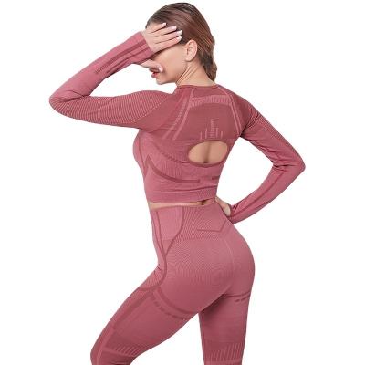 China Breathable Sportswear Women Tracksuit Fitness Set Seamless Yoga Suit Gym Leggings Quick Dry Long Sleeve Sports Set Suite Workout Clothes for sale