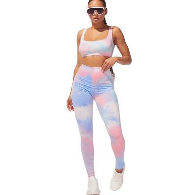 China 2020 New Women's Fitness Set Bra Tie Dye Breathable Sportswear Yoga Suit Sports Workout Clothes Sports Set Tracksuit Gym Running Leggings for sale