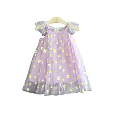 China Lantern Sleeve Girls Wholesale Summer Flower Dress 2021 New Fashion Princess Tutu Dress Little Daisy Dress 2-6Y for sale