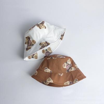 China Dobby Children's Fisherman's Hat Baby Bucket Hat Bear Cartton Boys and Girls Parasol Baby Covers Kids Sun Hat for sale