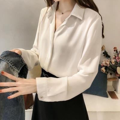 China Breathable Women Blouse Tops Long Sleeve Solid Shirts Shirt Silk Blouse Stitching Casual Women's Clothing 2021 Fall for sale