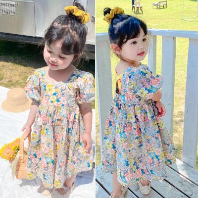 China V-TREE Summer Viable Girls Dress Cotton Girl Short Cross Dress Princess Cotton Girl Back Floral Print Girls Sleeve Party Casual Kids Clothes for sale