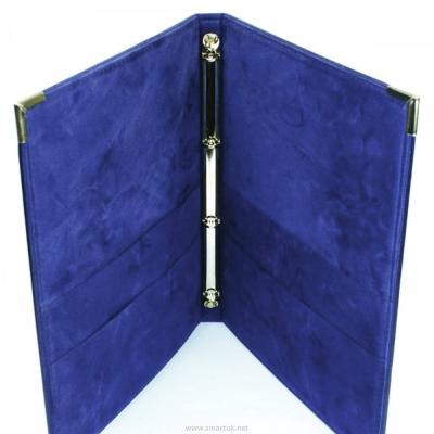 China Recyclable Premium Blue Velvet Coating Guest Room Information Binder , Canvas Cover Leather Binder for sale