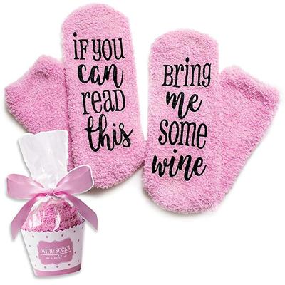 China QUICK DRY socks for women with if you can read this jars bring me some wine expression luxury wine socks with cupcake gift wrap for sale