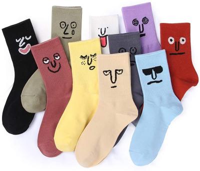 China Wholesale Custom Cotton QUICK DRY Crew Fashion Funny Face Socks For Women for sale