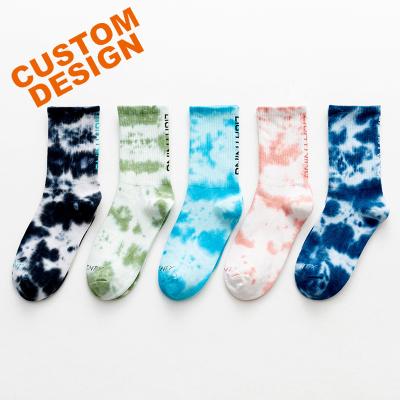 China QUICK DRY high quality fashion tie dye printed crew dress mens thongs unique custom tie dye socks for sale