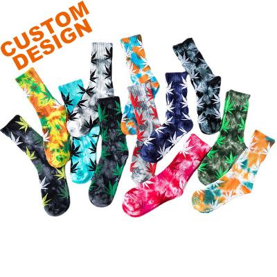 China Custom Logo Socks Street Fashion QUICK DRY Hip Pop Weed Maple Leaf Socks Personalized Tie Dye bangs unisex for sale