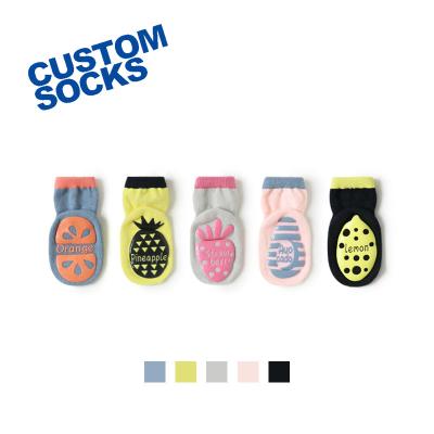 China Lovely fruit logo QUICK DRY hot sale thicker socks in winter non slip baby socks custom logo for sale