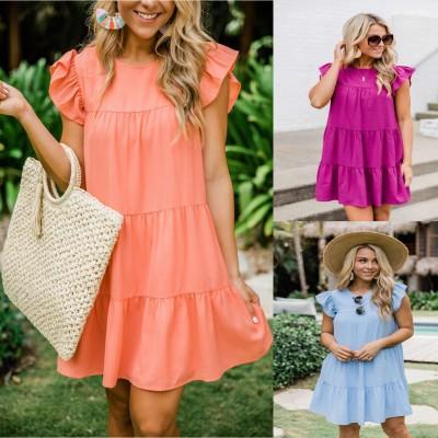 China Autumn Elegant Women Casual Dress Breathable Lounge Fitted Short Sleeve Ladies Ruched Dress for sale