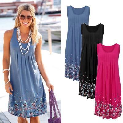 China Summer Women Boho Party Beach Mini Dress Holiday Floral Sun Sleeveless Dress Customized byride for sale