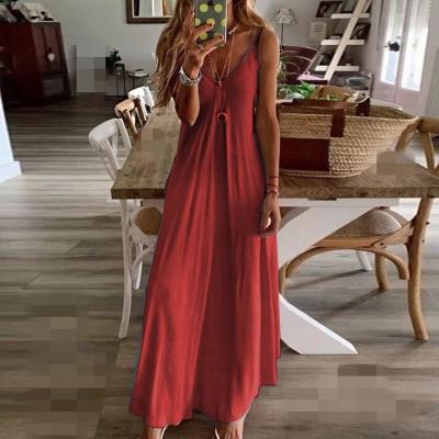 China 2021 New Arrivals Summer Women's Boho Dress Gradient V-Neckline Casual Dress Anti-Static Loose Halter Dress for sale