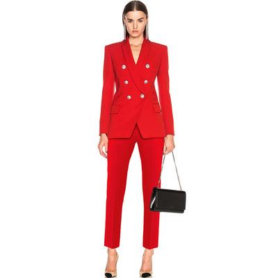 China Breathable Warm Sale Women Clothing Lady Suit Solid Double Button Office Set 2 Piece Set for sale