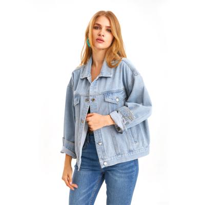 China Anti-wrinkle designer plain denim jacket women sheer custom made denim for sale