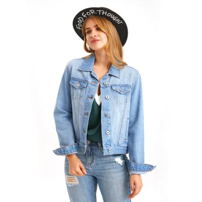 China Anti-Wrinkle Classic Ripped Vintage Denim Jacket Blue Women for sale