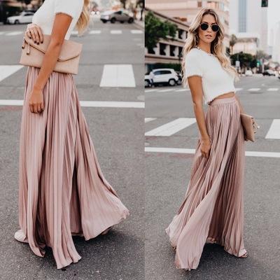 China Factory Direct Customized Women Clothing Breathable Plus Size High Waist Mid Swing Long Pleated Skirt for sale