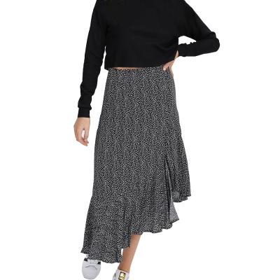 China Anti-Static Geometric Casual High Waist Women's Summer Maxi Skirt Edge Frill Printing Maxi Skirt for sale