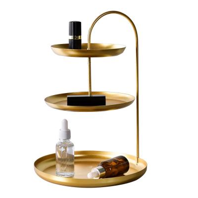 China Modern Viable Wedding Party Cupcake Stand Dessert Plate 2/3 Tier Gold Metal Serving Tray For Jewelry Storage Display for sale