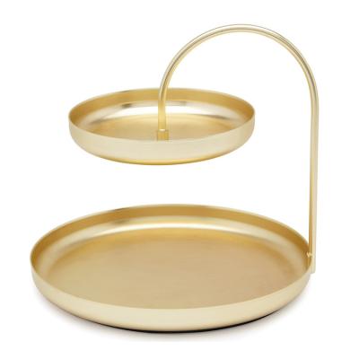 China Home Party Decorative Gold Round Stand Stainless Steel Tray Two Tier Jewelry Display Stand For Table Decor for sale