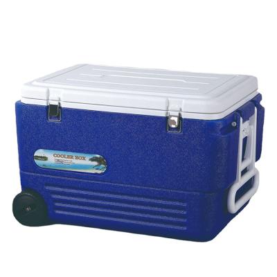 China 60L 80L Large Capacity Big Capacity Outdoor Camping Portable Plastic Insulated Ice Chest Cooler Box With Wheels And Handle for sale