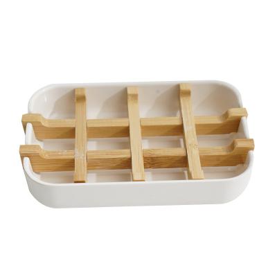 China White Black Eco-Friendly Bathroom Accessories Private Label Bamboo Fiber Soap Tray Box Holder Dish for sale