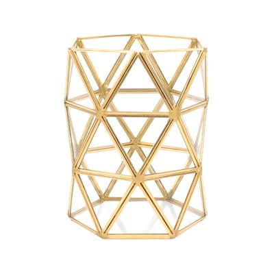 China Morden Table Organizer Fancy Metal Gift Gold Glass Pen Makeup Brush Holder Modern Glass Vase Home Luxury Mini Greenhouse for sale