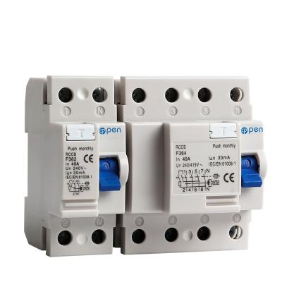 China Electrical Manufacturer Open Residual Current Low Voltage 25A 40A 2p 4 Pole A AC Type A A RCCB RCD Circuit Breaker 6000A for sale