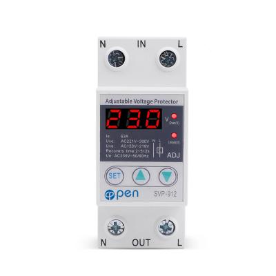 China 40A 110V Adjustable Din Rail Recovery Reconnect Over And Under Voltage Protection Device Protector Relay Over Voltage Protection SVP-912 for sale