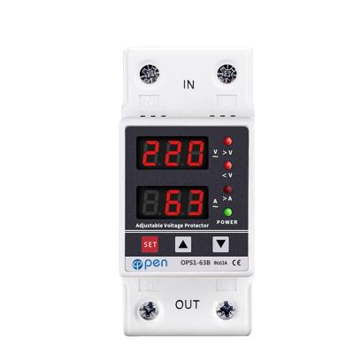 China Electric63A 230V Din Open Rail Adjustable Over Voltage And Under Voltage Protective Device Protector Relay With Pro OPS1-63B Over Current for sale