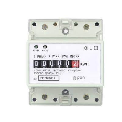 China AC 220V 100A Single Phase Electricity Wattmeter Household Analog Din Rail OP75SA-U Meter Two Wire Electrical Counter KWH Consumption for sale