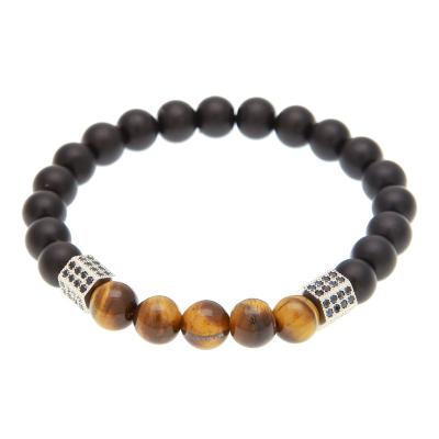 China Trendy Natural Agate Tiger Eye Zircon Beaded Vintage Yttria Stone Black Agate Bracelet for sale