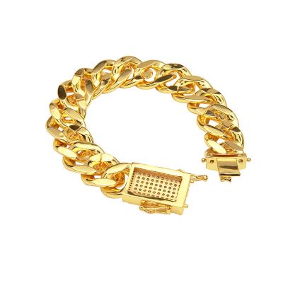 China Real Gold Plating Men's Jewelry New Hip-Hop Cubic Zirconia Copper CLASSIC Cuban Bracelet for sale