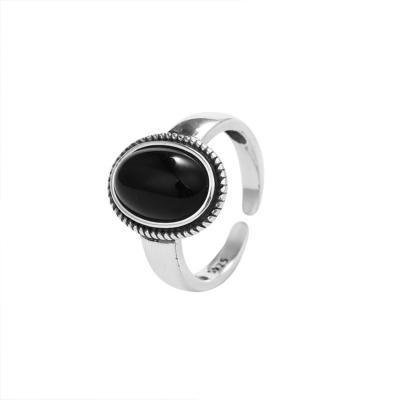 China Stone RIng Round Black Crystal Ring Vintage Yttria Design Agate Stone Healing Jewelry Black Gemstone Nature Ring for sale