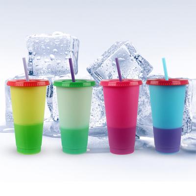 China Sustainable Reusable Magic Color Changing Tea Tumbler Plastic Coffee Mugs With Lids And Straw for sale