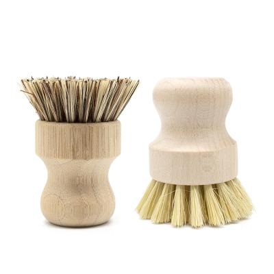 China Reusable Reusable Round Seal Brush Natural Bamboo Sisal Beech Wood Pot Kitchen Dish Cleaning Brush for sale