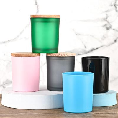 China Home Decor 220ml Metal Decor Hotel Decoration Candle Frosted Glass Cup Lid Candle Holders Home Multicolor Bamboo Wooden Containers for sale