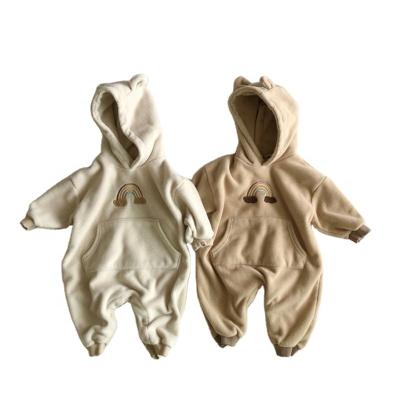 China Infant Cute Little Bear Print Cotton Clothes Baby Boy Girls Cotton Ear Hooded Overalls For Newborn Kids Winter Warm Jumpsuit for sale