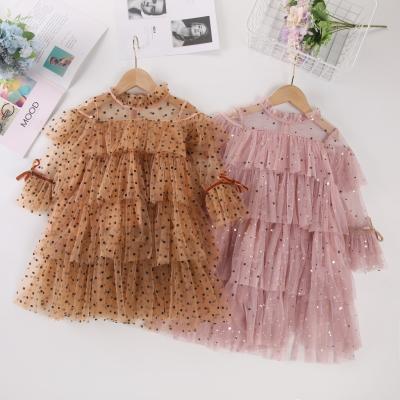 China 2021 New Children Girls Princess Kids Sweet Clothing Anti-static Wholesale Dot Cake Long Sleeve Dresses for sale