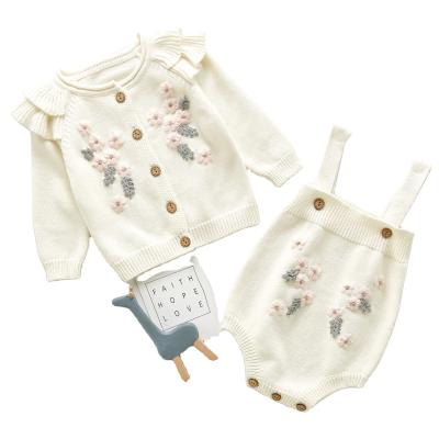 China Embroidery Anti Shrink Flower Newborn Romper Babies Long Sleeve Kids Cardigans For Girls Sweater Children Jumpsuit Outfits for sale