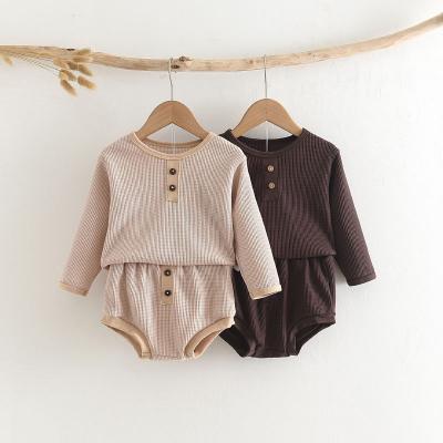 China Babies Anti-Shrink Clothes Sets Boys Casual Clothing Solid Beige Brown Long Sleeve Tops And Shorts 2Pcs for sale