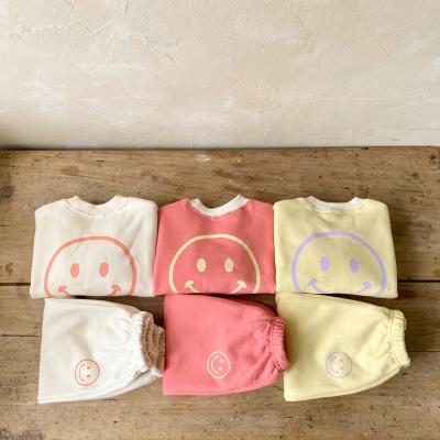 China Vintage Kids Clothing Set Pullover Sweatshirt Smiley Face Print Long Sleeve Toddler Girls Boys Tops Pants 2pcs Outfit Infant Costume for sale