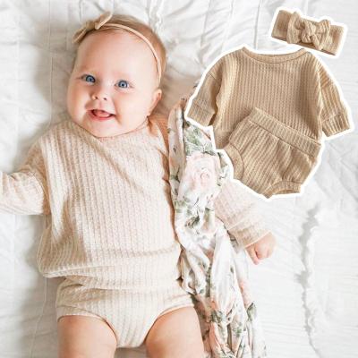 China Autumn Waffle Outfit Set Neutral Toddler Sweater Boys Girl Newborn Baby Tops Anti Shrink Bloomers Shorts Spring Winter Baby Home 2pc Set for sale